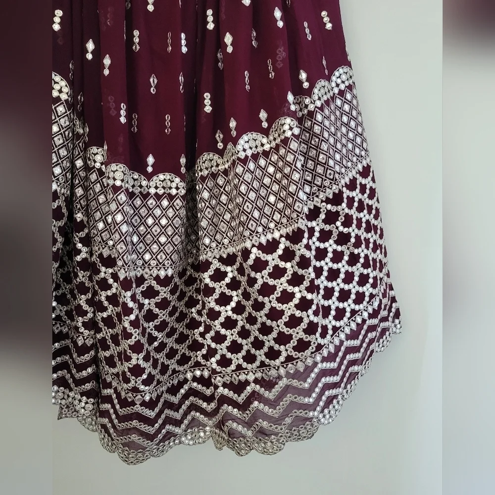 Wine/Maroon/Purple Sequin Zari Embroidery Work Lehenga Choli - Picture 3 of 7